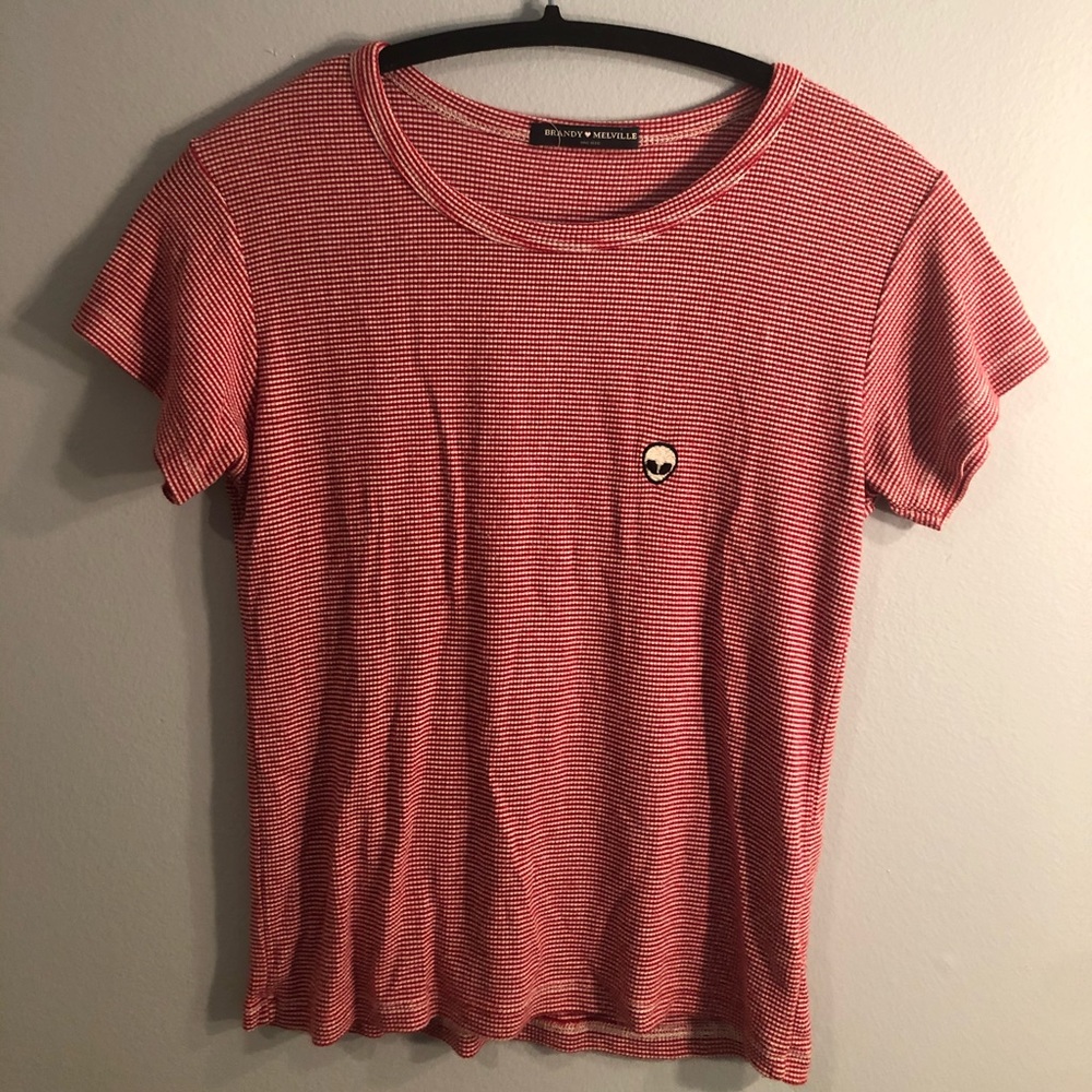 Brandy Melville Red Thin-Striped Tee